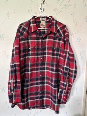 Ely Cattleman Big Man 2X Red & Navy Plaid Long Sleeve Western Snap Shirt